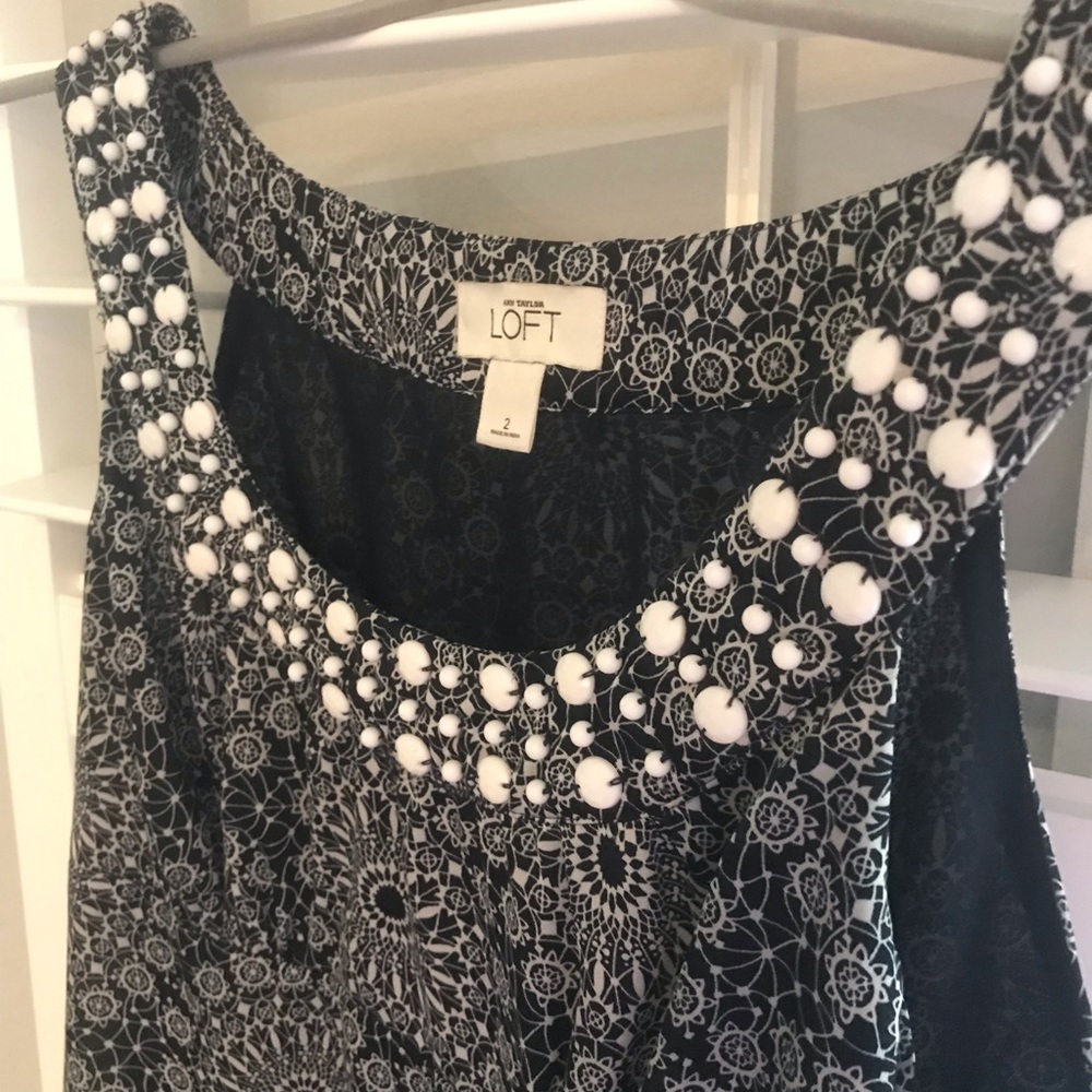 LOFT Embellished Tank - Navy Blue and white